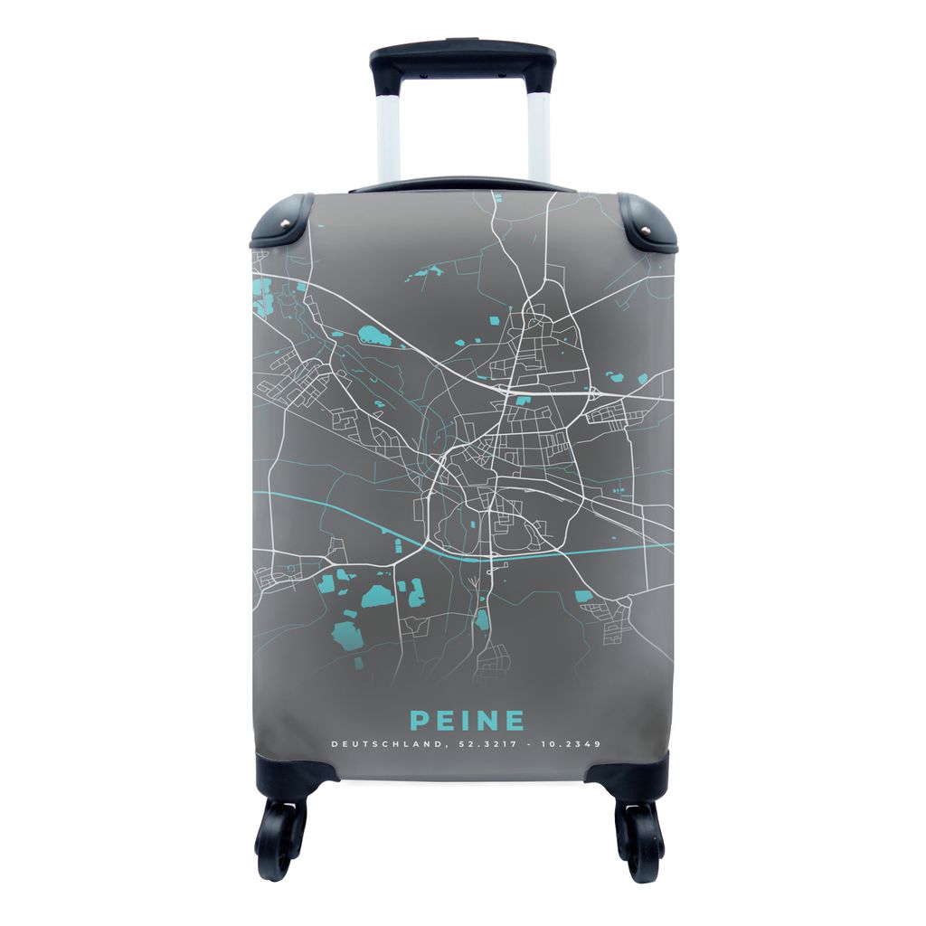 MuchoWow Koffer Handgepäck Trolley Rollkoffer Kleine Reisekoffer mit 4 Rollen - Peine - Stadtplan - Blau - Karte - Deutschland - Cabin Size < 55...