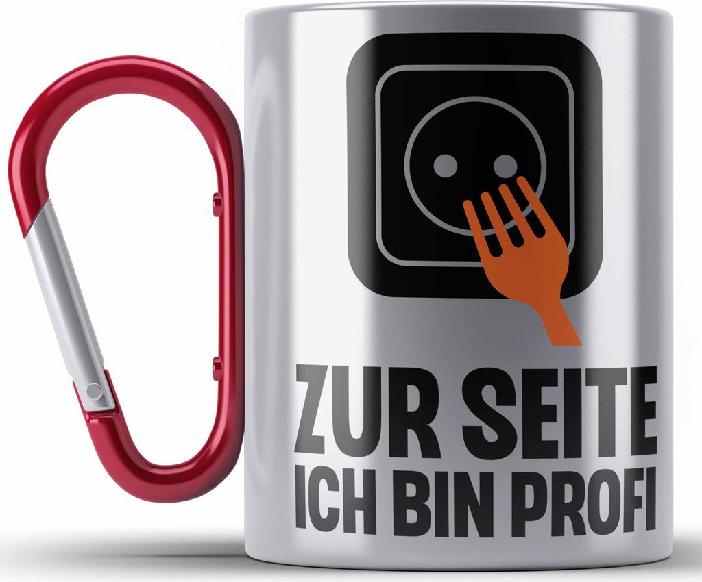 Trendation - Elektriker Edelstahl Tasse Karabiner Spruch Männer Geschenk Lustig Gadget Geschenke Kaffeebecher Geschenkidee (Rot)