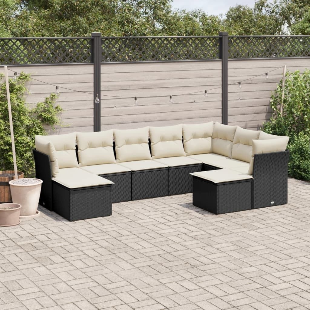 Design 9-tlg. Garten-Sofagarnitur mit Kissen Schwarz Poly Rattan, Gartenmöbel-Sets 2024 Neu