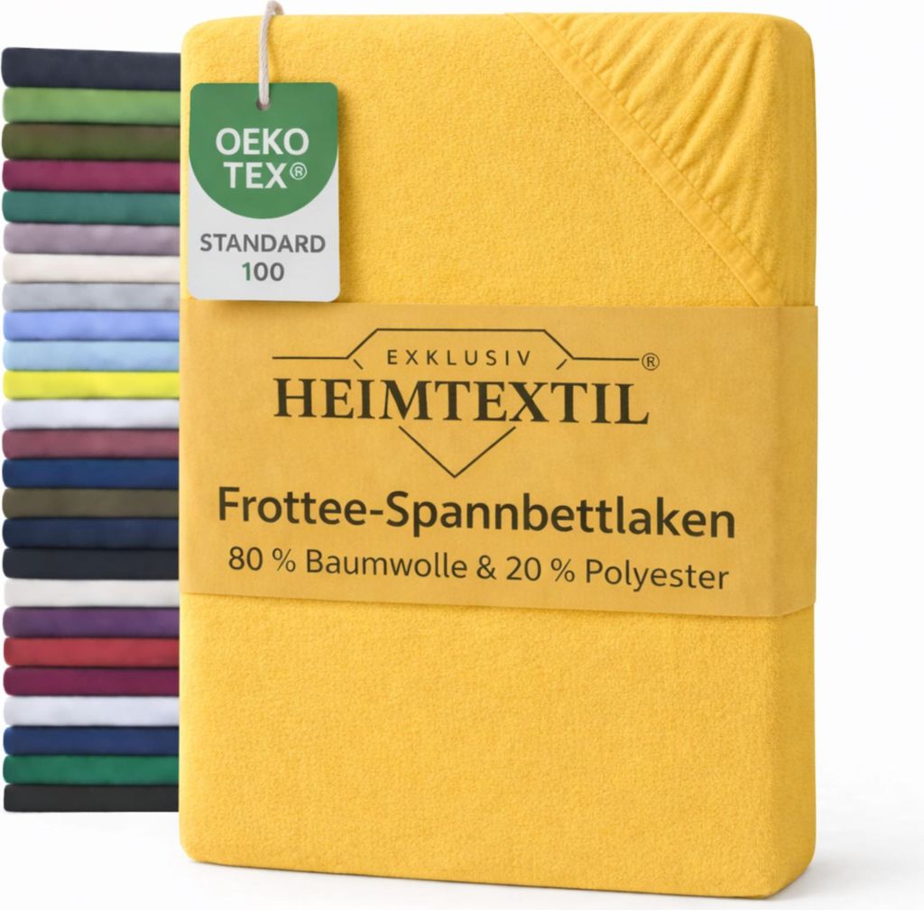 EXKLUSIV HEIMTEXTIL Frottee Spannbettlaken 120 x 200 cm Gelb 80% Baumwolle 20% Polyester Bed-Sheet Bettlaken Spannbetttuch Topper Leinentuch