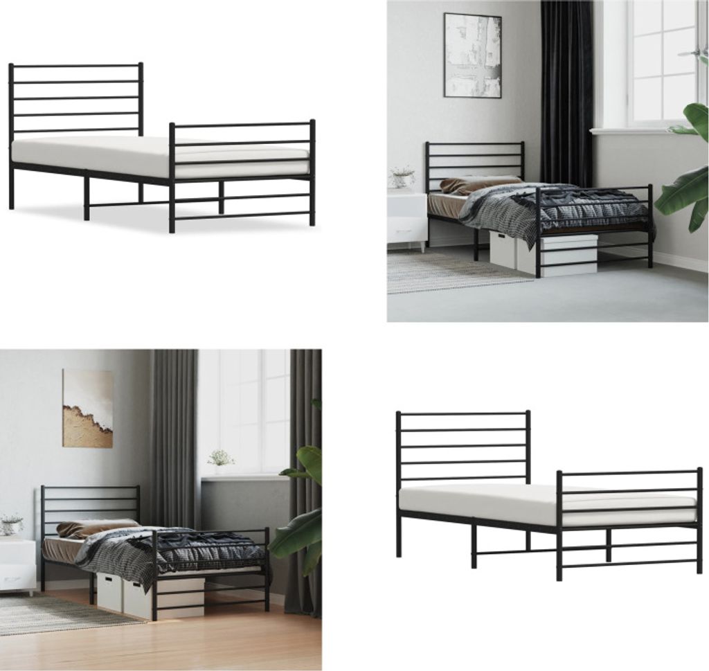 vidaXL Bettgestell mit Kopf und Fußteil Metall Schwarz 107x203 cm - Bettgestell - Bettgestelle - Bettrahmen - Bett