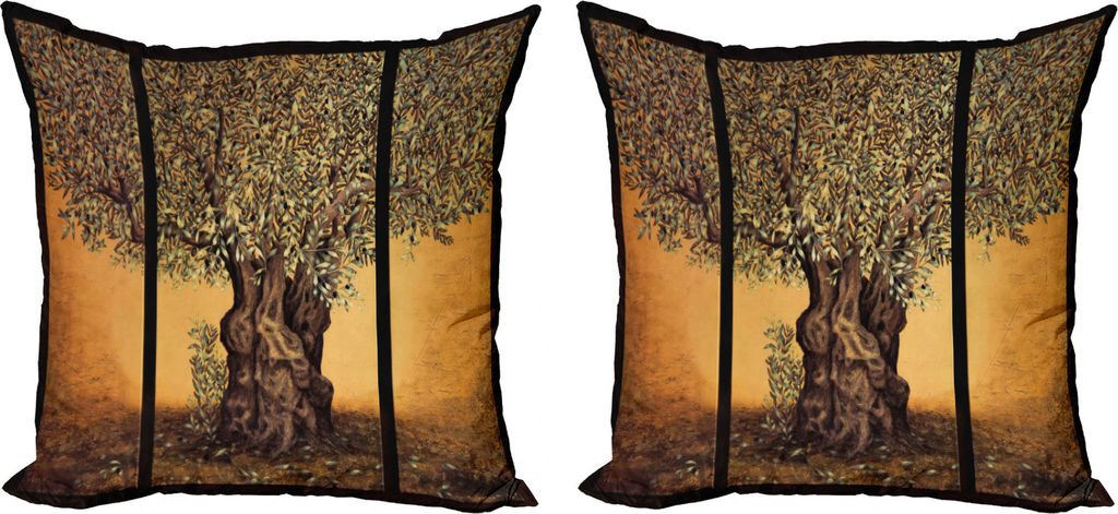 ABAKUHAUS Baum des Lebens Kissenbezug Set (2Stück), Griechenland Olivenbäume, doppelseitiges Digitaldruckdekor mit Reißverschluss, 50 cm, Mehrfa...
