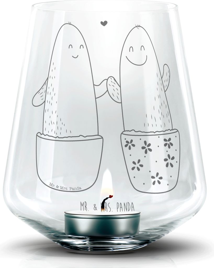 Mr. & Mrs. Panda Laterne Kaktus Liebe - Transparent - Geschenk, Kerzenglas, Kerzenhalter, Streit, Love, Glas Windlicht, Kakteen, gravur, Hochzeit, ...