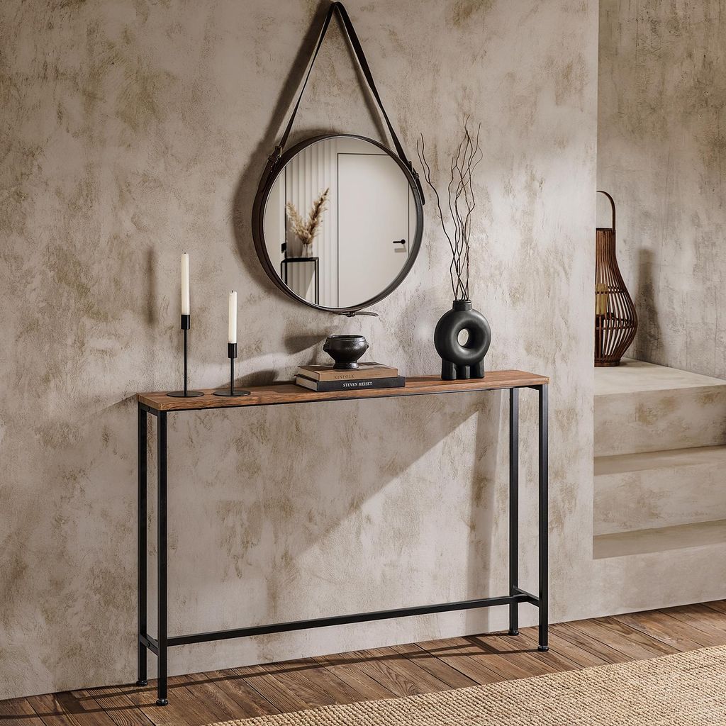 SoBuy Konsolentisch Schmal Flurtisch Konsolentische Fürs Wohnzimmer Vintage Metall Sideboard Robustes Design Ideal für Flur Büro Schwarz FSB19-XL-N