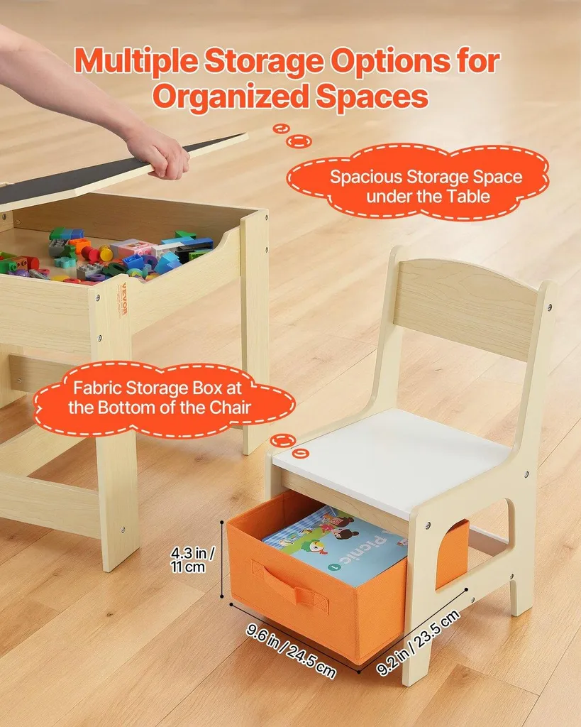 Table et chaises enfant gain de place avec rangement pour jeux et dessins - 3