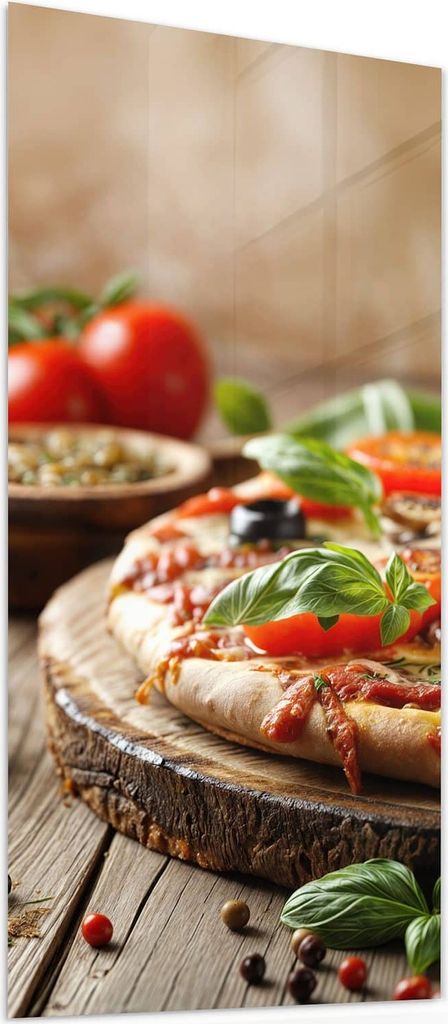 Glasbild 55x110cm in XXL für Wohnzimmer, Schlafzimmer Motiv Pizza im Holzofen