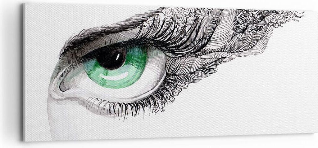 Bild auf Leinwand - Leinwandbild - Auge Feder Skizze Menschen - 120x50cm - Wand Bild - Wanddeko - Leinwanddruck - Bilder - Kunstdruck - Wanddekorat...