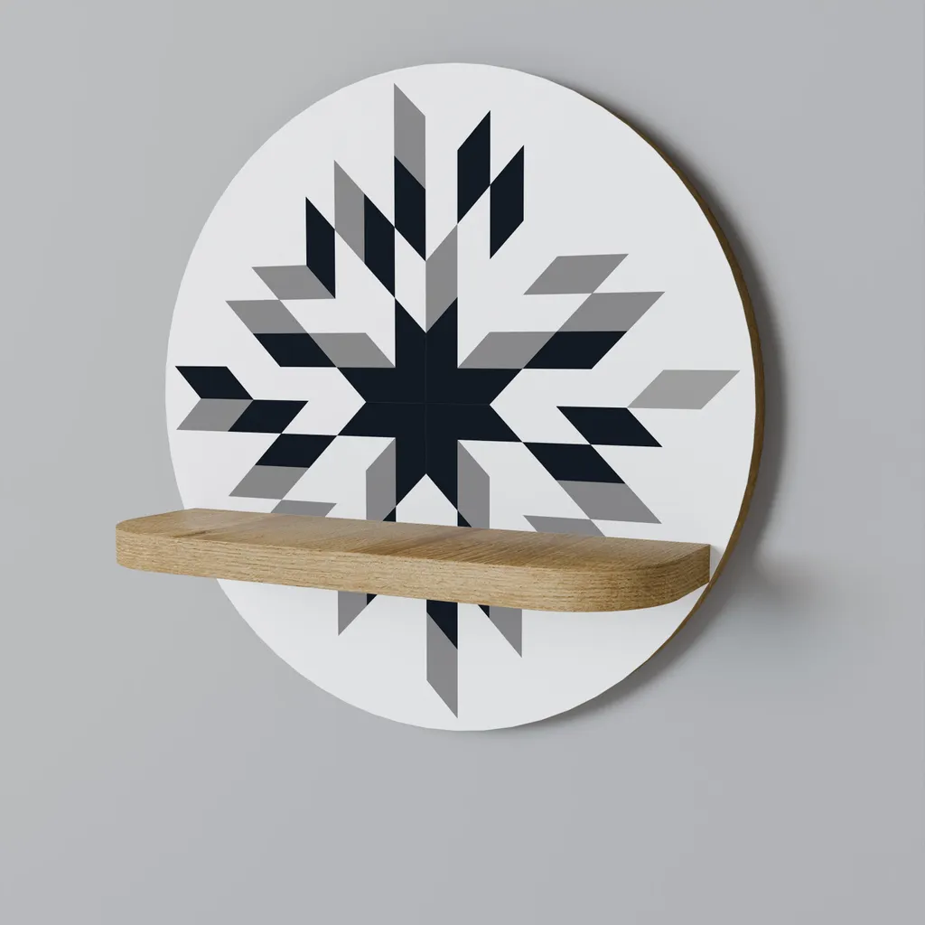 MOONLIT MOSAIC Étagère ronde murale en métal noir et bois de 45cm