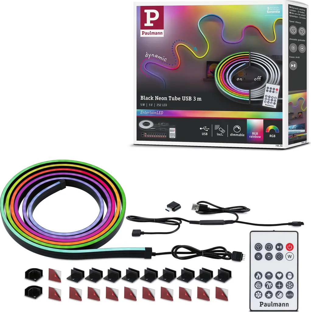 Paulmann EntertainLED Tubo LED Nero Neon RGB+ | Luce Gaming e TV