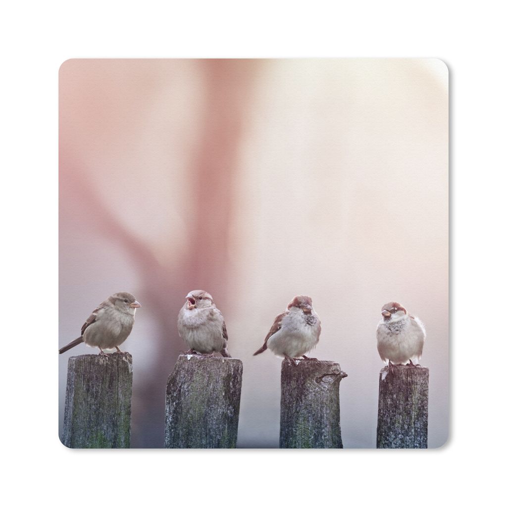 MuchoWow Mauspad Mousepad Vögel - Spatzen - Pfähle - Holz 30x30 cm - Mousepads - Maus Mat - Pad - Mausunterlage - Gaming