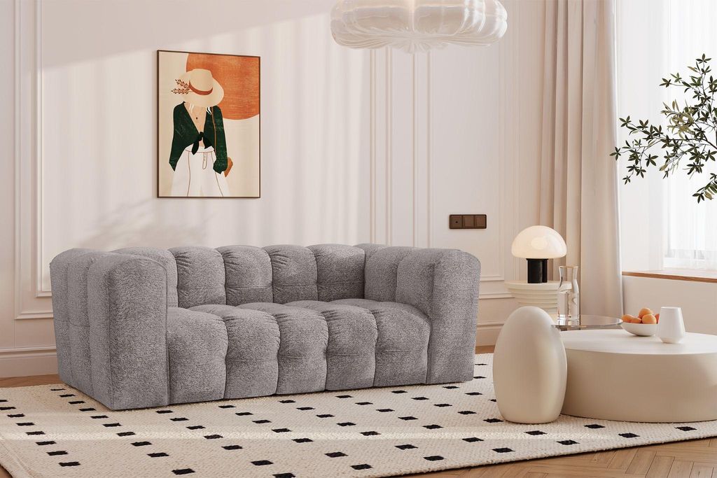 Kaiser Möbel Sofa 2-Sitzer, Komfort Couch BALOO, stoff Schenille & Bouclé, Grau