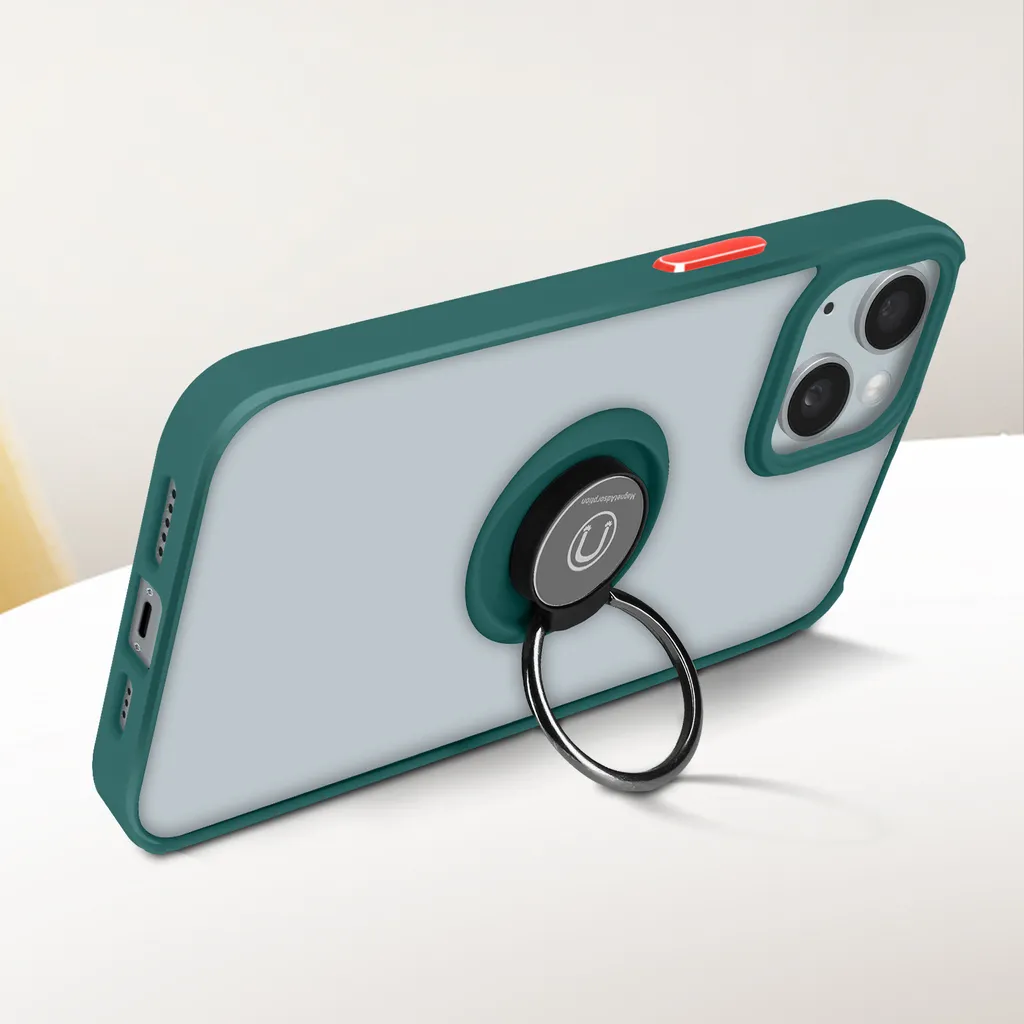 Custodia ibrida per cellulare con supporto ad anello per Apple iPhone 15 Plus - Verde scuro - 5