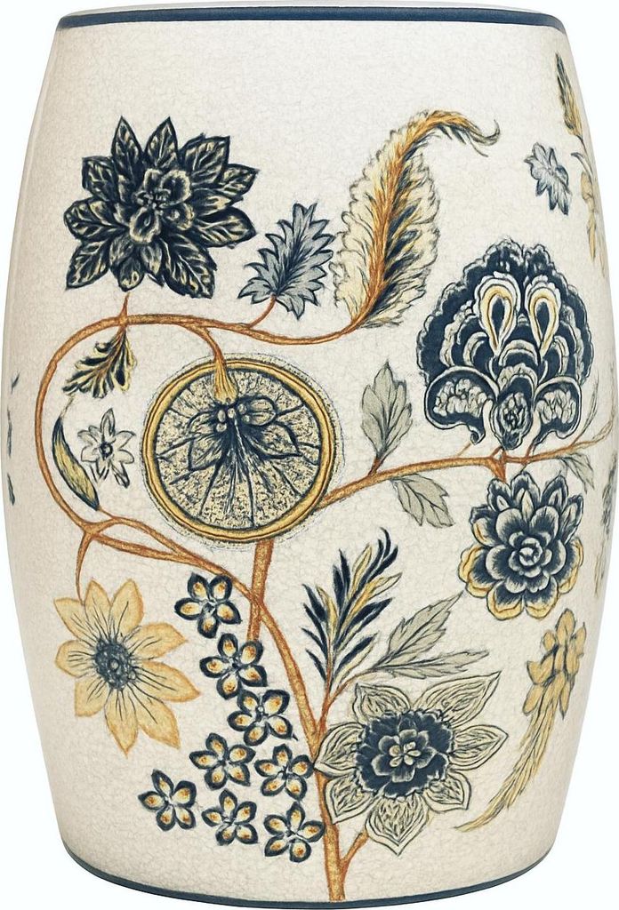 Fine Asianliving Keramik Hocker Vintage Botanik Handgefertigt - Noud D30xH45cm