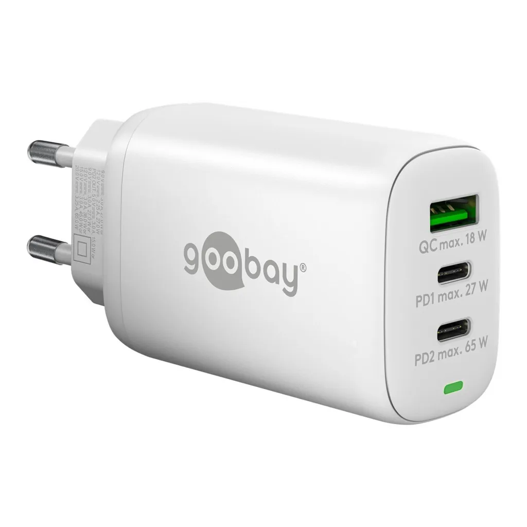 Chargeur 65W multiport Goobay pour charger 3 appareils sur 1 seule prise