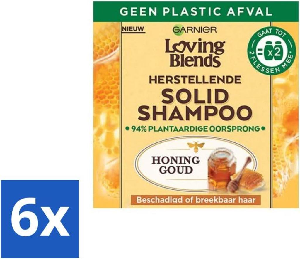 Garnier – Loving Blends – Festes Shampoo – Honiggold – Geschädigtes oder brüchiges Haar – 1 Flasche Shampoo - Vorteilspack - 6 Stücke