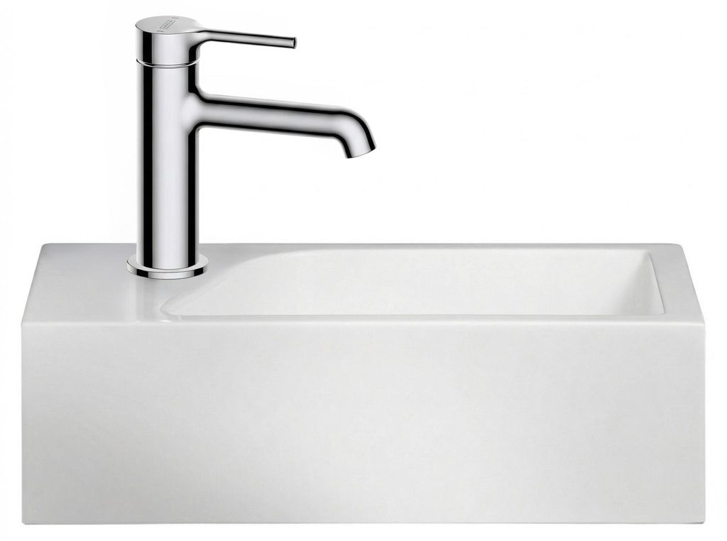 Gäste WC Waschbecken SOHO aus Mineralguss für Wandmontage oder als Aufsatzwaschbecken mit Hahnloch, Ausführung:Hahnloch Links
