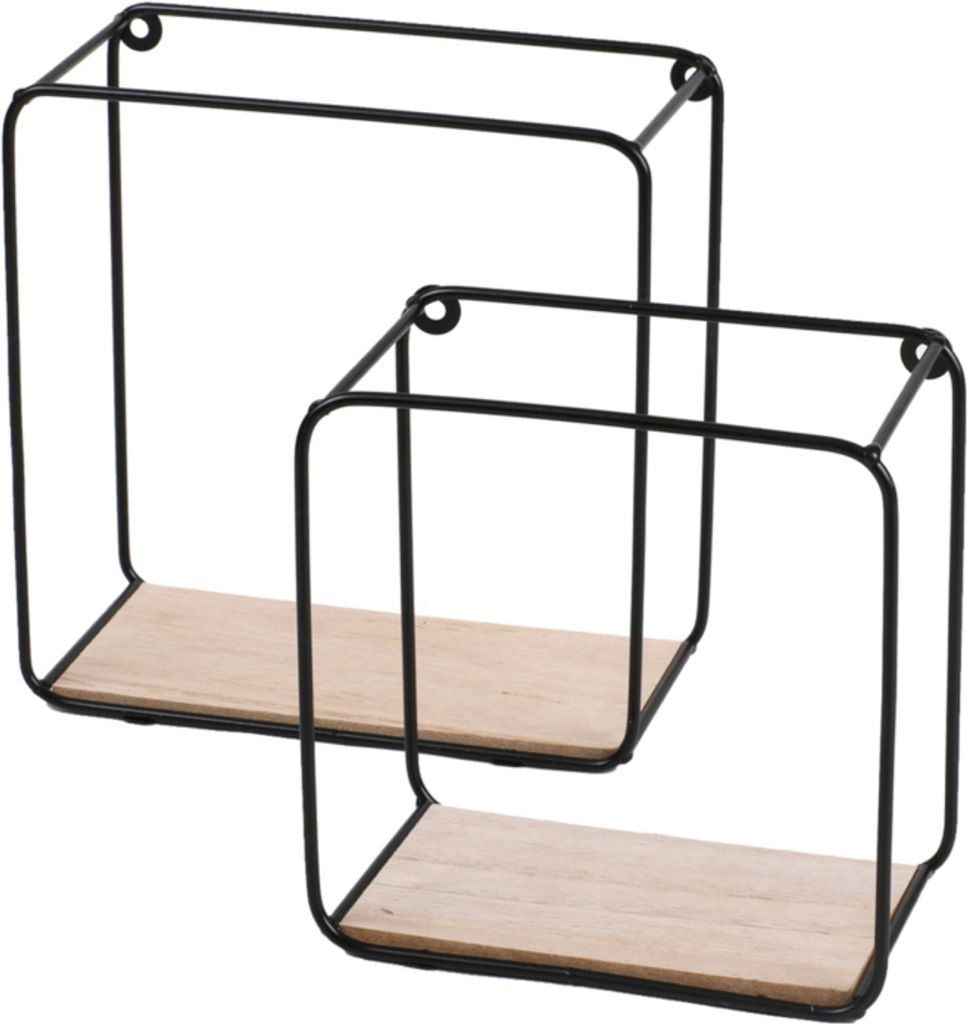 Satz von 2pcs Wandregal Metall-Holz schwarz
