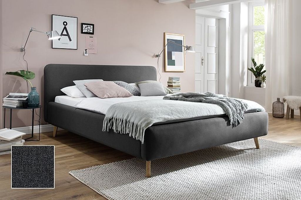 Polsterbett Bett MATTIS Stoffbezug Aspen 96 Anthrazit-120 x 200 cm