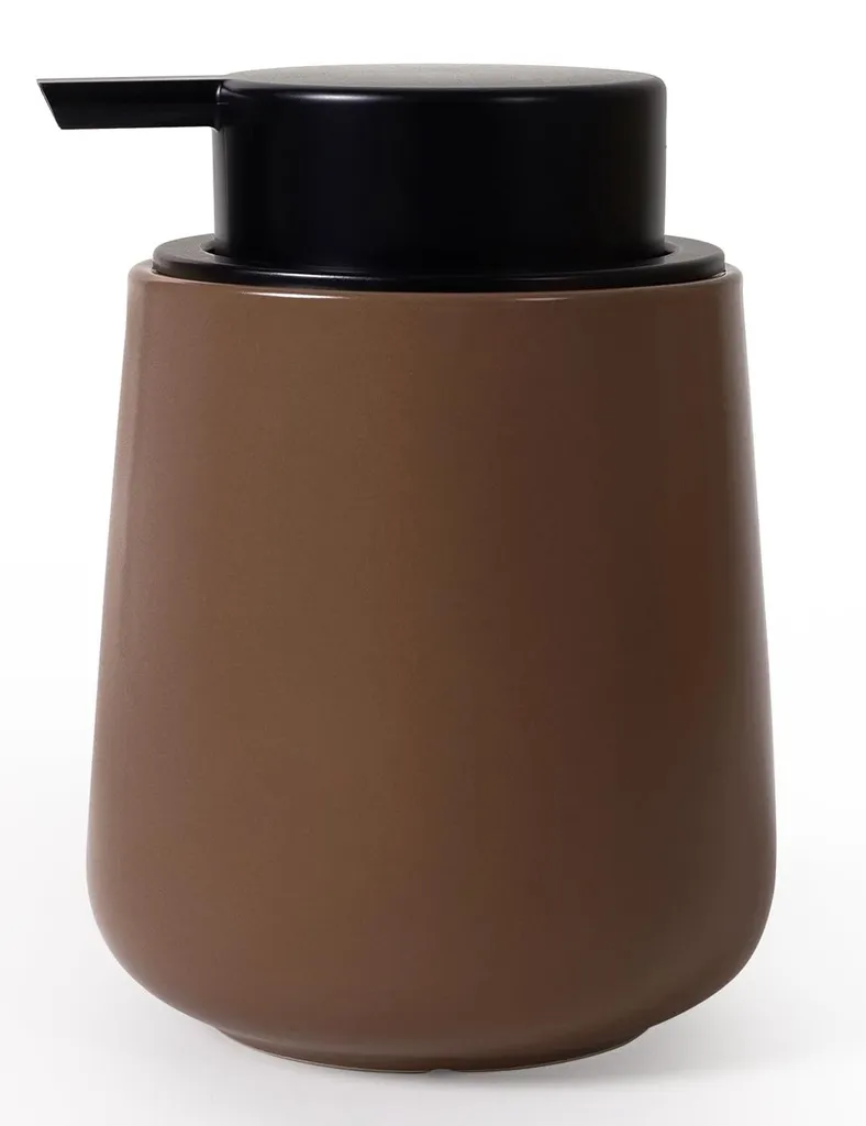 Distributeur de savon en céramique brun mat 350ml avec grande pompe