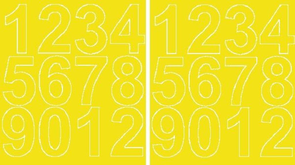 Aufkleber selbstklebende Zahlen 7 cm Folienaufkleber gelb matt.