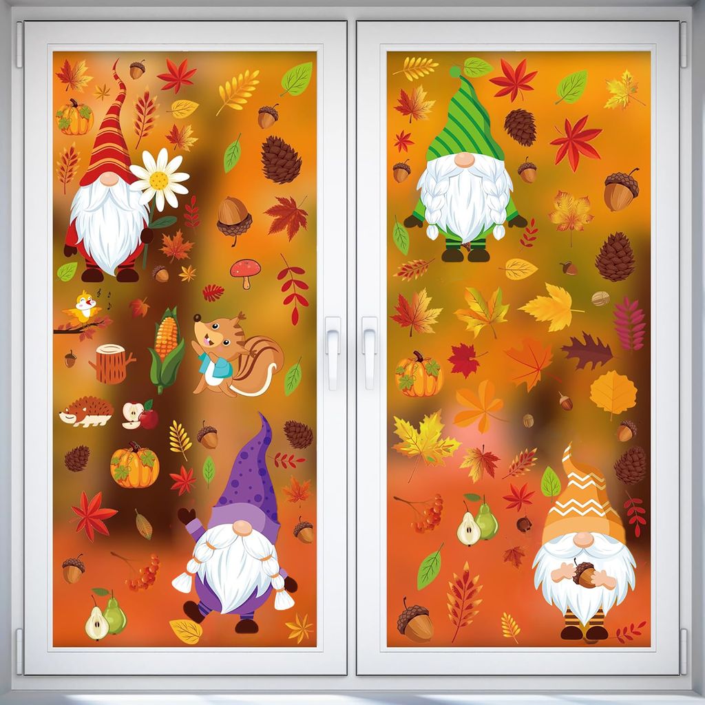 159 Stück Erntedankfest Fensterbilder, Thanksgiving Fenster Deko Statisch PVC Aufkleber selbstklebend,für Herbst Fensterdeko 10 Blatt