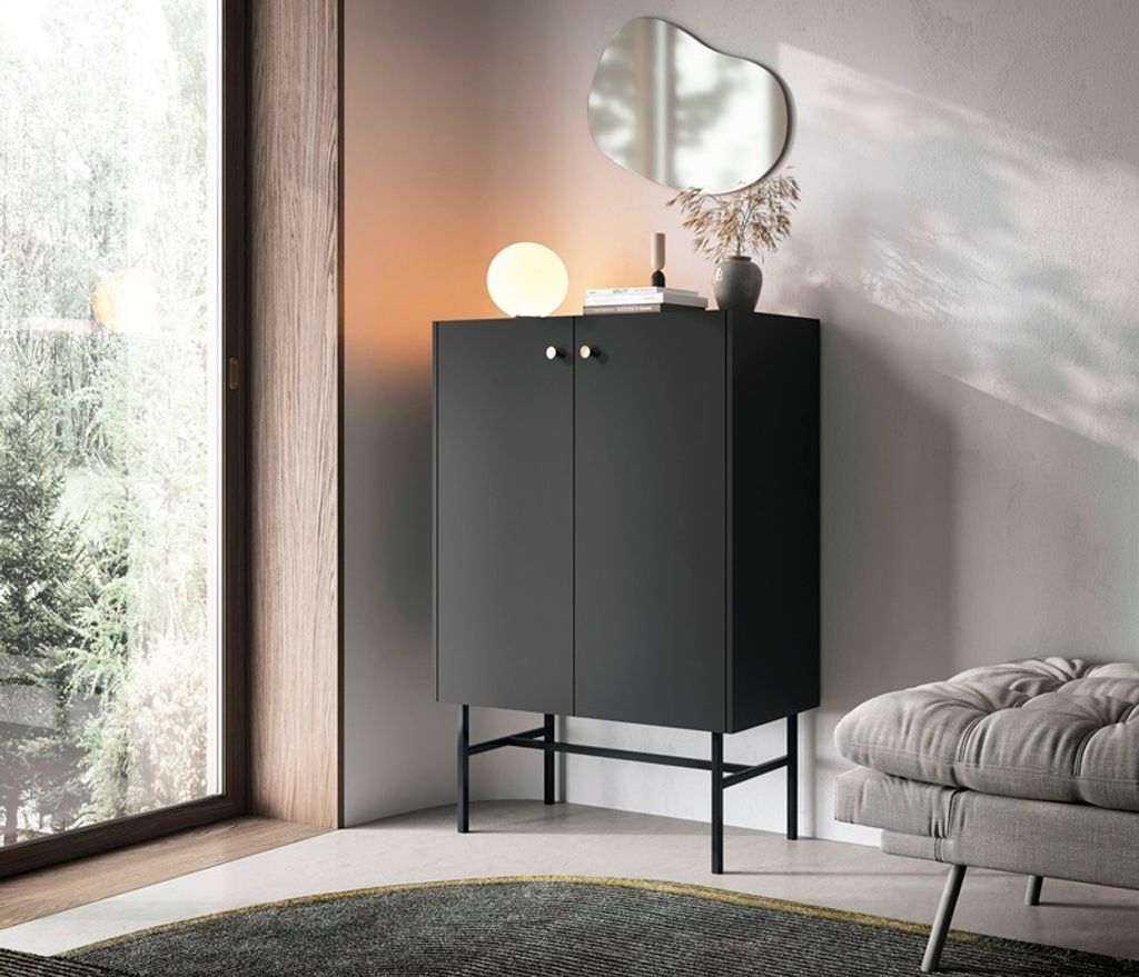 Vitrine DIVA Standvitrine Schrank (Schwarz matt)