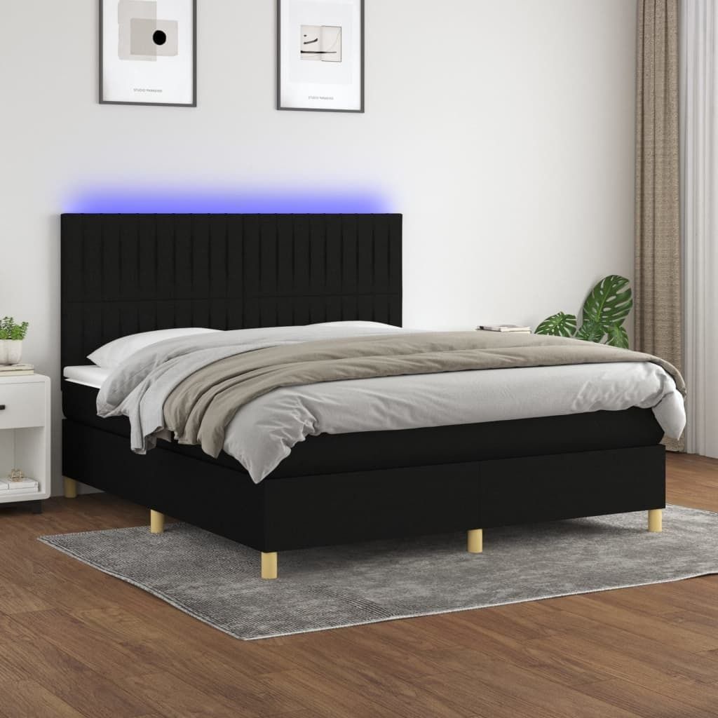 Maison Exclusive - Boxspringbett mit Matratze & LED Schwarz 160x200 cm Stoff