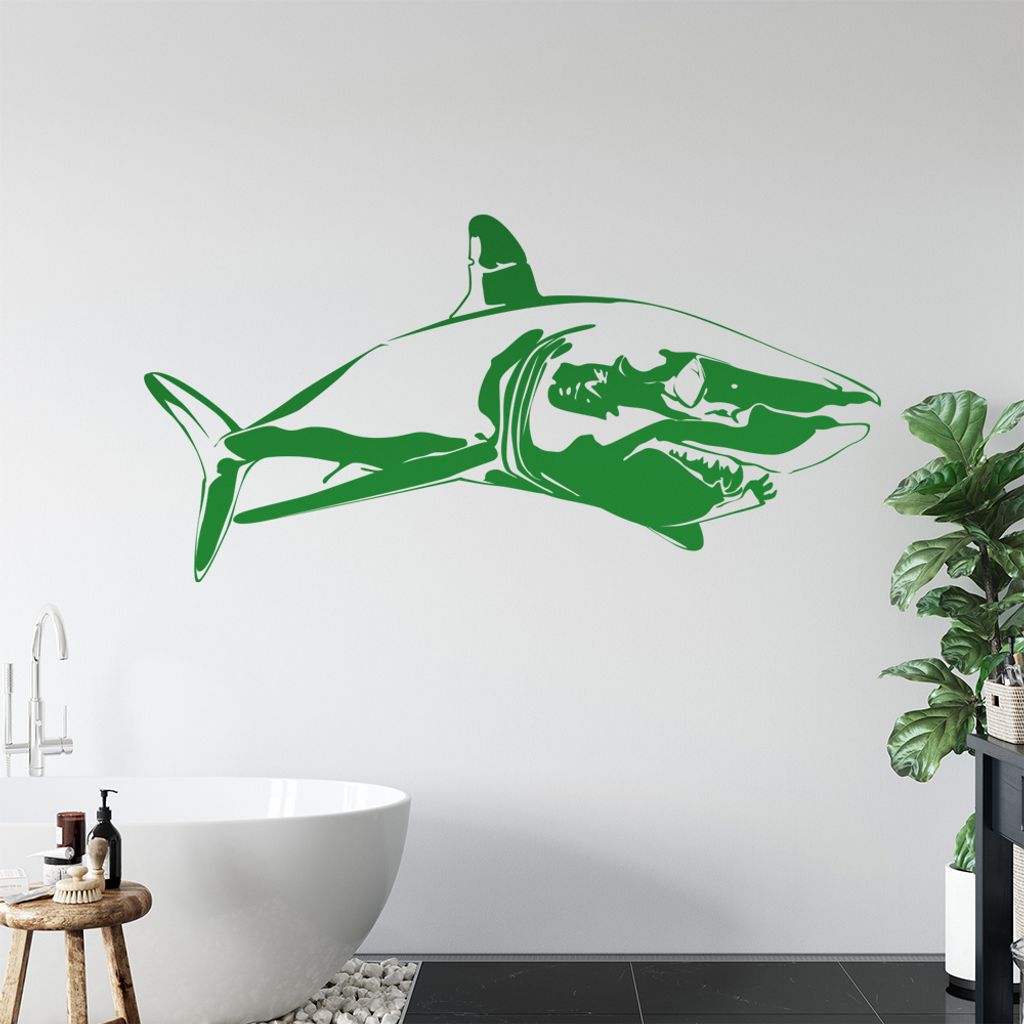 KIWISTAR Haifisch Silhouette Umriss Wandtattoo in 6 Größen - Wandaufkleber Wall Sticker - Dekoration, Küche, Wohnzimmer, Schlafzimmer, Badezimmer