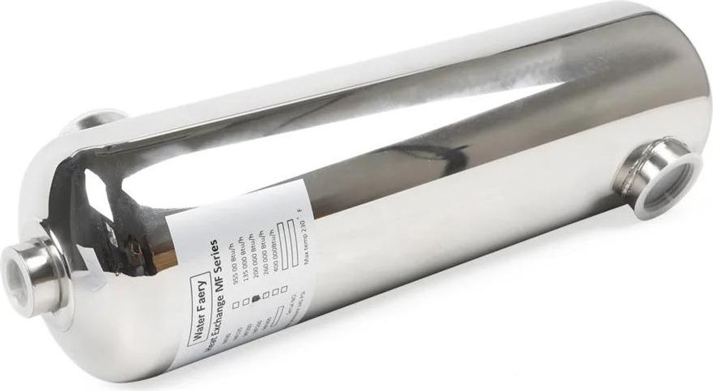 Pool Wärmetauscher - 60 kW - Edelstahl - Für Pool und Whirlpool - 485 x 134 mm - Grau