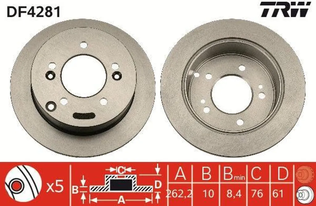 Disque de frein TRW DF4281 OE 5841139300 pour Elantra et Tucson