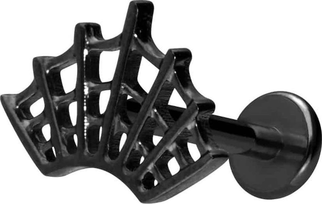 Ohrpiercing, Nasenpiercing Titan Labret mit Innengewinde SPINNENNETZ Schwarz Stablänge: 6mm | Stabstärke: 1,6mm