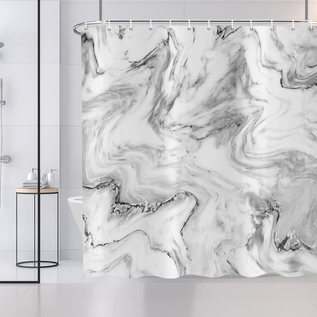 Duschvorhang in Marmoroptik, 180 x 180 cm, moderne abstrakte grau-schwarz-weiße Marmoroptik, waschbar, Polyestergewebe, wasserdicht, Duschvorhang ...