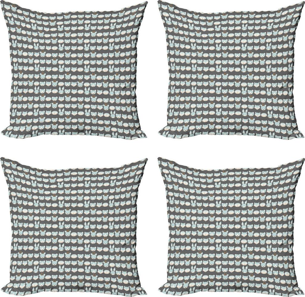 ABAKUHAUS Wald Kissenbezug Set (4 Stück), Wild Forest Tierköpfe, Moderner Doppelseitiger Digitaldruck, 50 cm x 50 cm, grau Seafoam