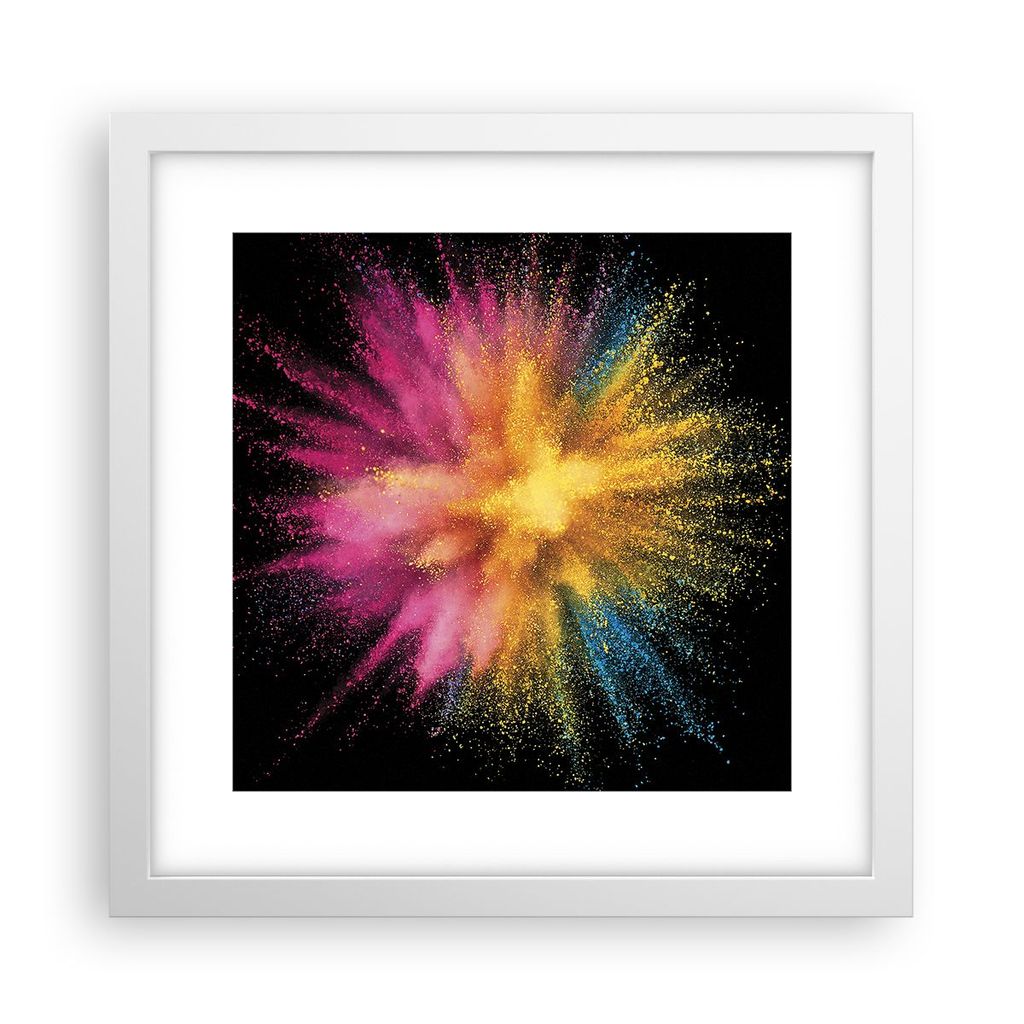 Gerahmtes Poster - Weißer Rahmen - Bunt Staub Explosion - 30x30 cm - Wand Bild - Wanddeko - Wandbilder - Kunstposter - Wandposter - Bilderrahmen -...