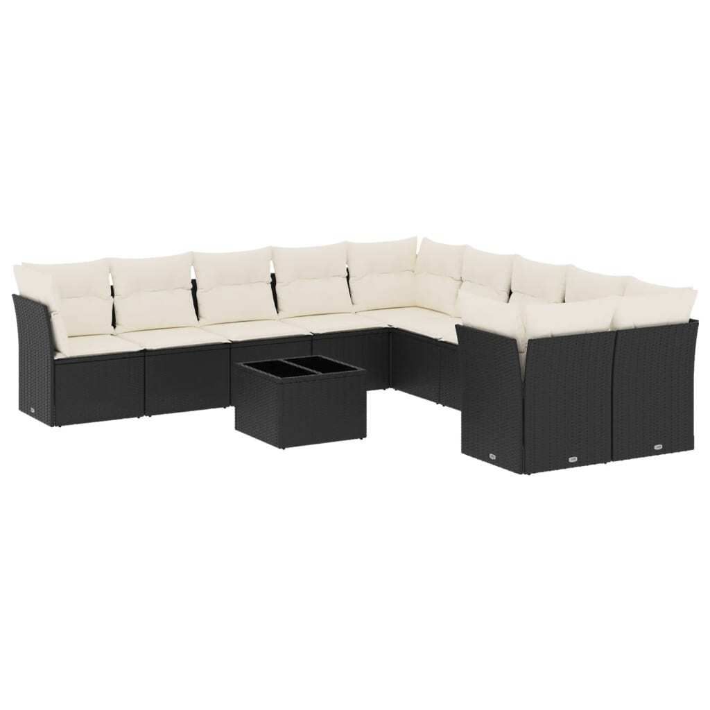 "SALE 2026" 11-tlg. Garten-Lounge-Set - elegantes Design - Sitzgruppe/Gartengarnitur - mit Kissen Schwarz Poly Rattan - Terassenmöbel DEMöbel117407