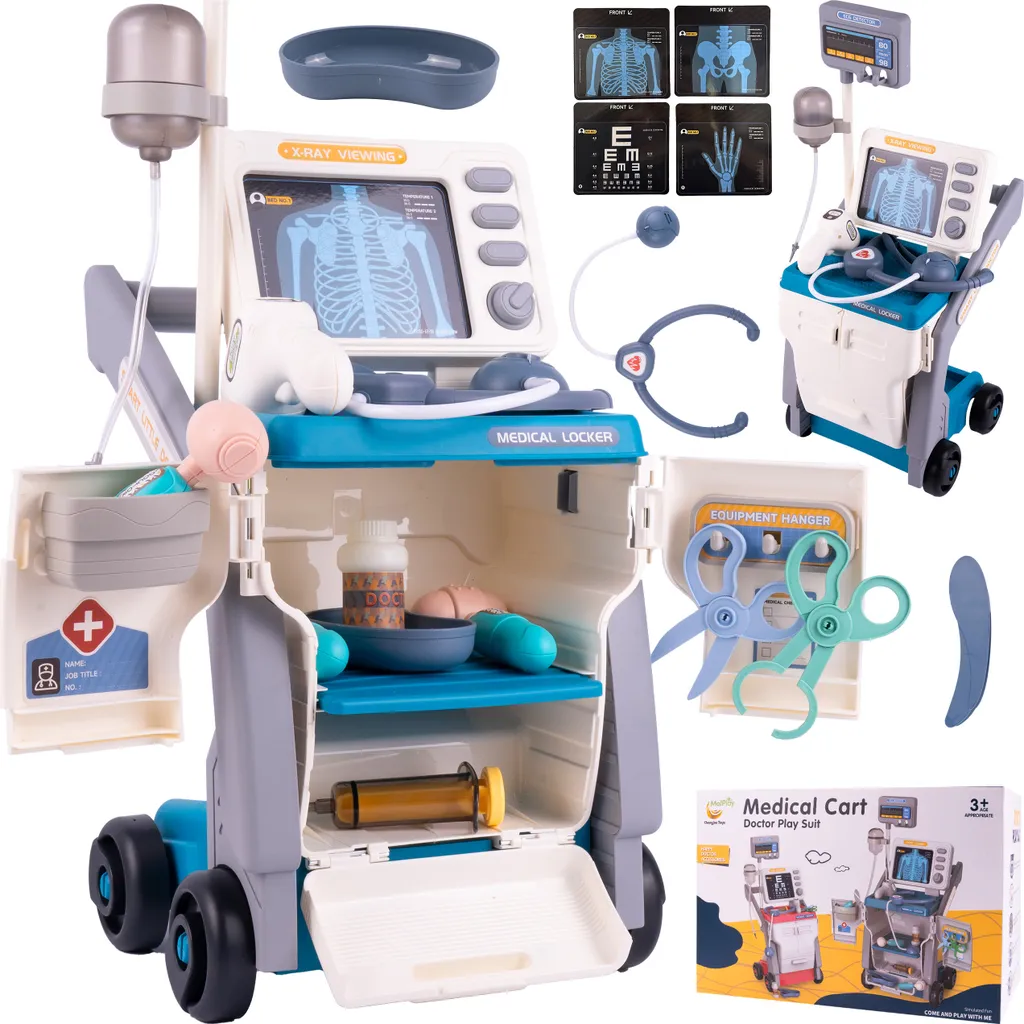 Set de Docteur Jouet avec Chariot Médical Mobile et Stéthoscope Réaliste