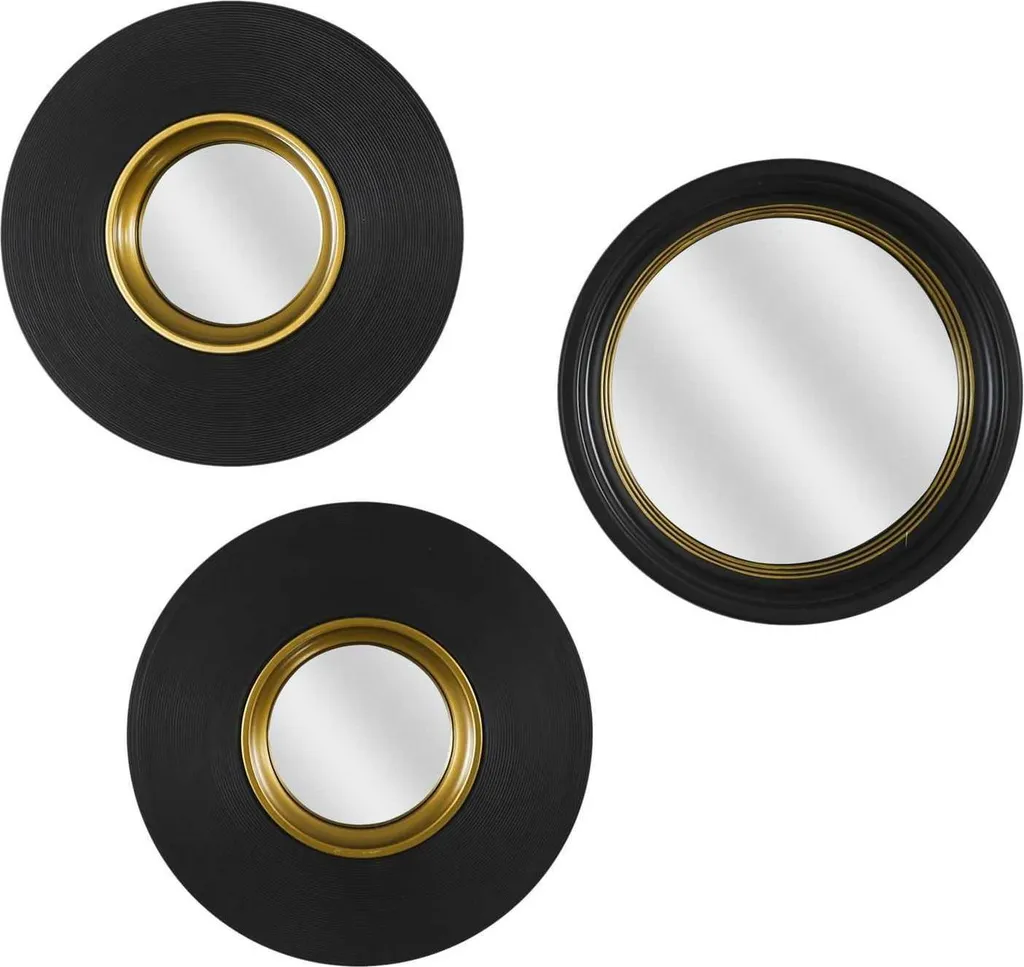 Miroirs muraux design Vinyl Noir et Or - Trio décoratif moderne et léger