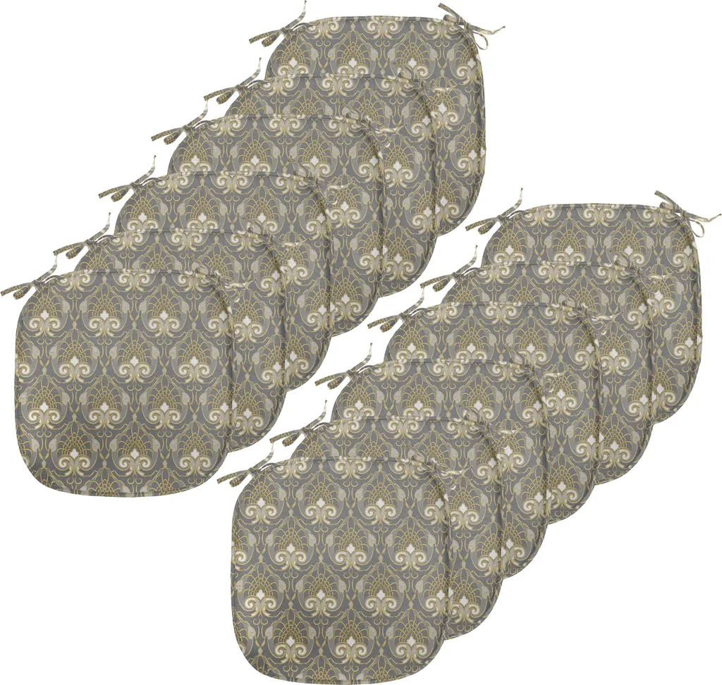 ABAKUHAUS Rivestimenti per sedie da sala da pranzo, ornamenti classici reali, cuscini decorativi impermeabili con cinturini per sedie da cucina, 40 cm x 40 cm - confezione da 12, grigio e giallo