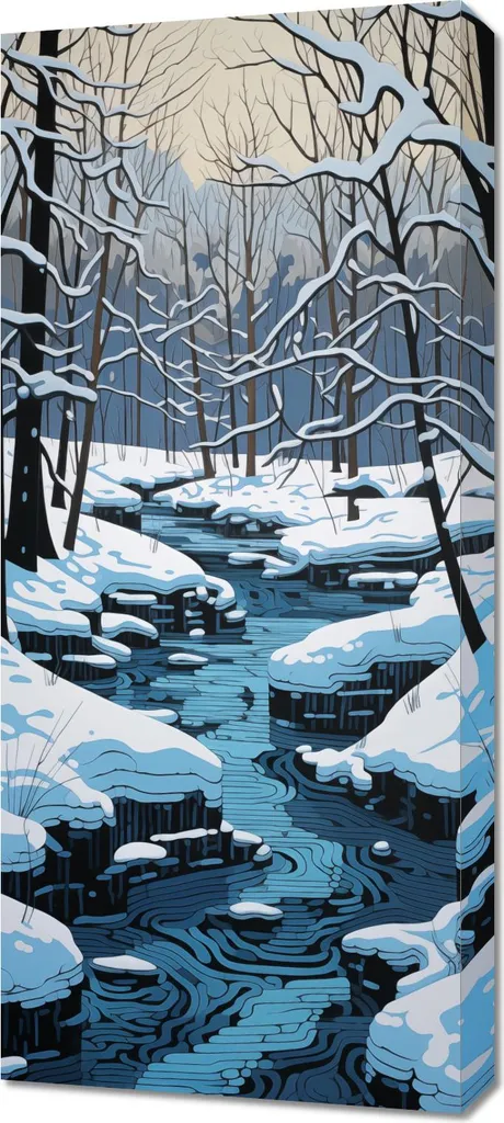 Quadro 40x90 cm Fiume in inverno