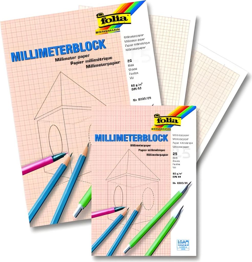 Several sheets of graph paper with pencils and pens on them.