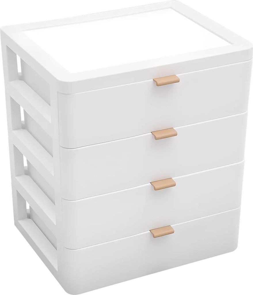 Schreibtisch Organizer - Schubladenbox - 4 Schubladen - Ausziehbares Design - PP-Kunststoff - Ablage oben - Weiß