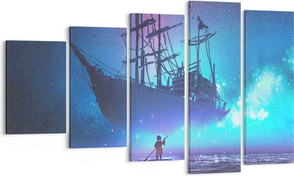 Bild auf Leinwand - Leinwandbild - Märchen Segelschiff - 100x60cm - Wand Bild - Wanddeko - Leinwanddruck - Bilder - Kunstdruck - Wanddekoration - ...