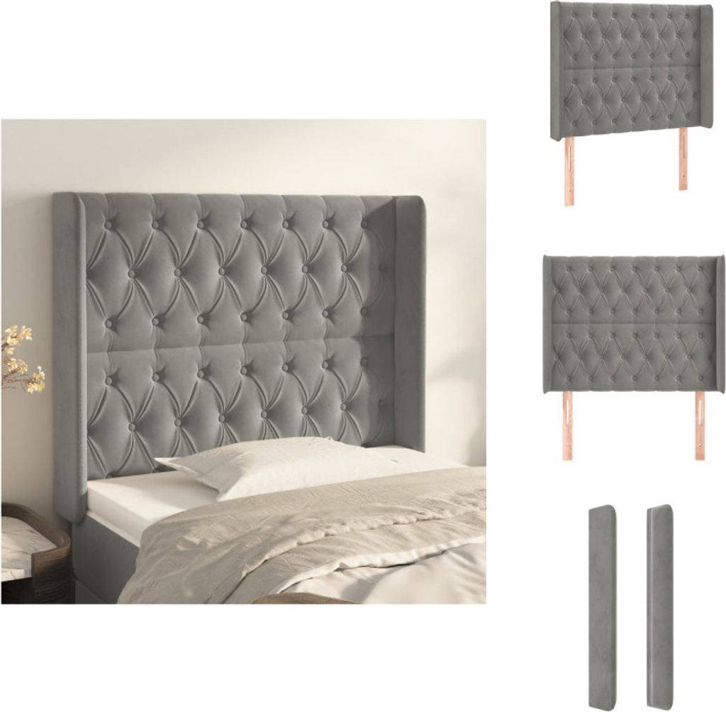 vidaXL Kopfteil mit Ohren Hellgrau 93x16x118/128 cm Samt - Kopf- & Fußenden