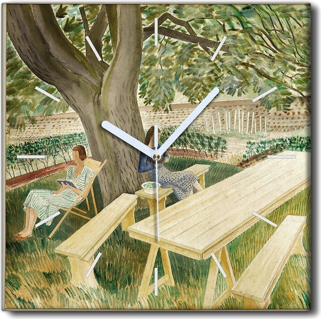 Coloray Uhr auf Leinwand 30x30 cm Wand Uhr Dekoration Wohnzimmer Segeltuch weiße Zeiger -Frauen im Garten