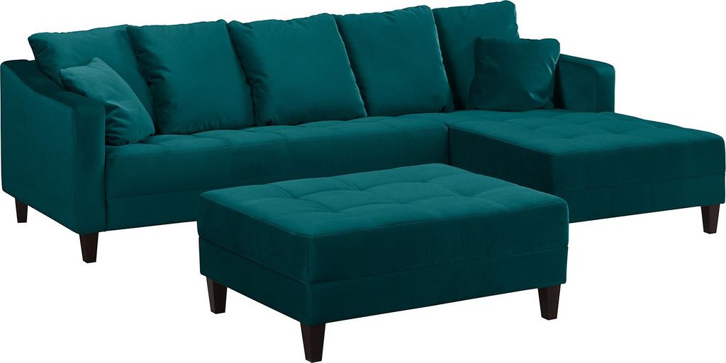 home24 Ecksofa mit Ottomane - Samt