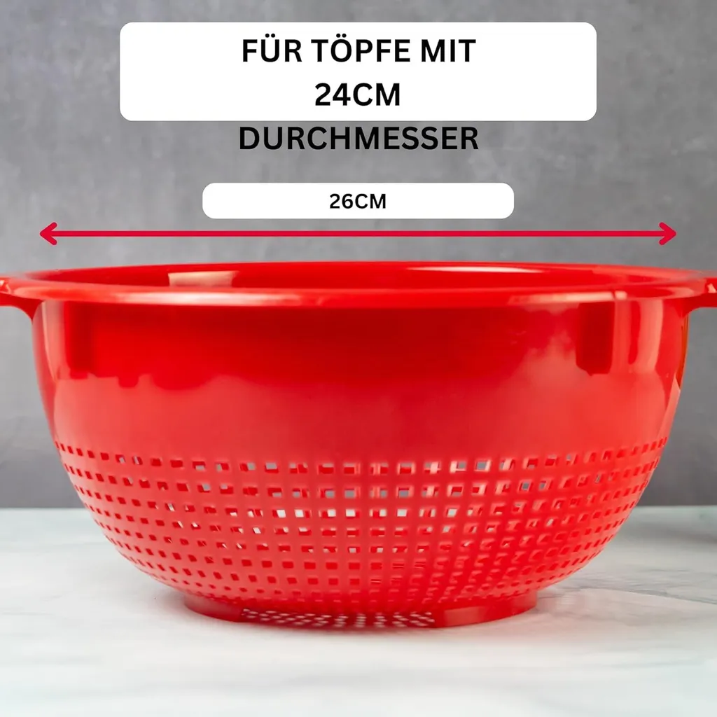 Passoire en plastique rouge avec poignées ergonomiques - Modèle Cuisine