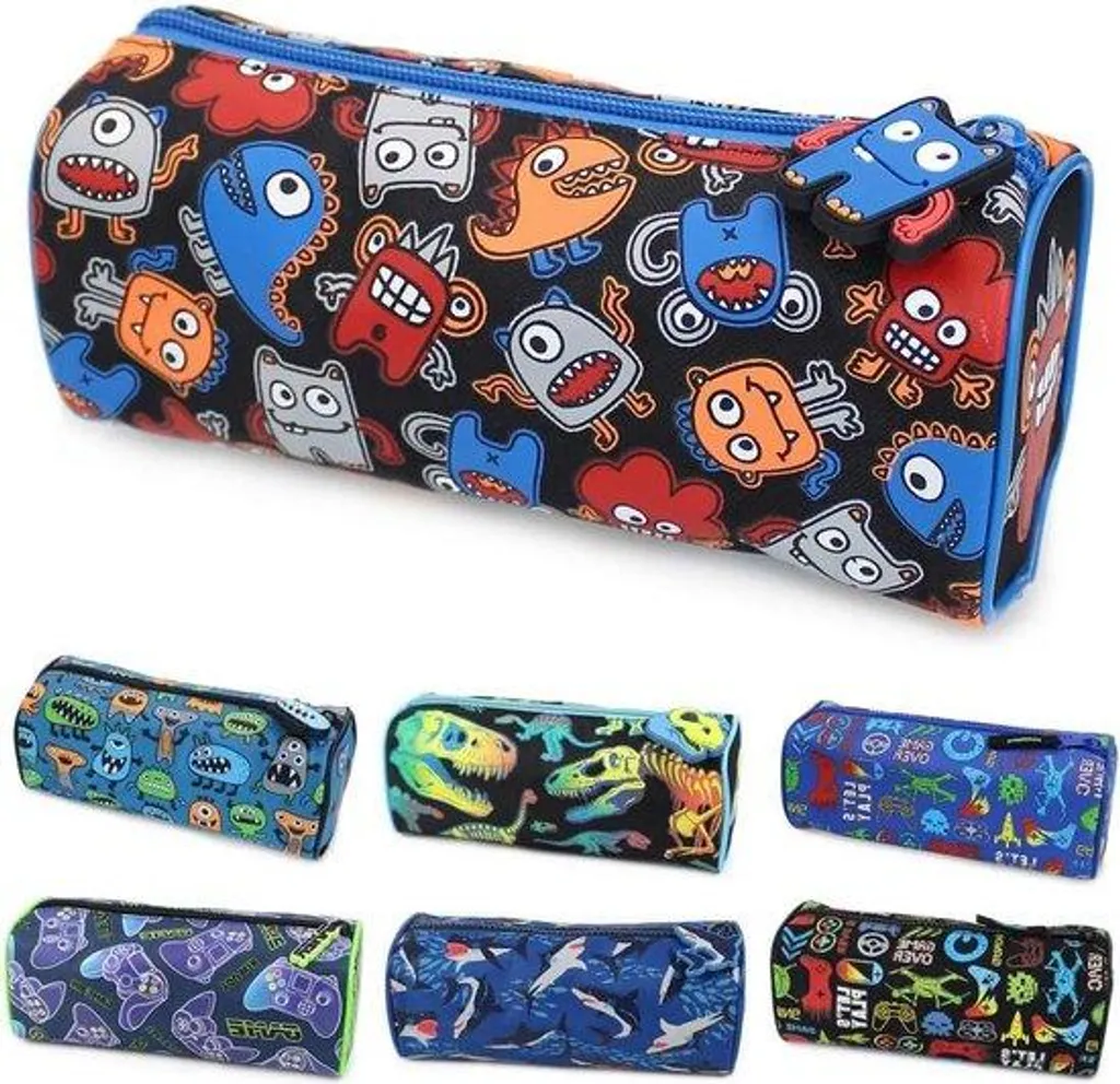Trousse à crayons noire monstres et extraterrestres pour garçon