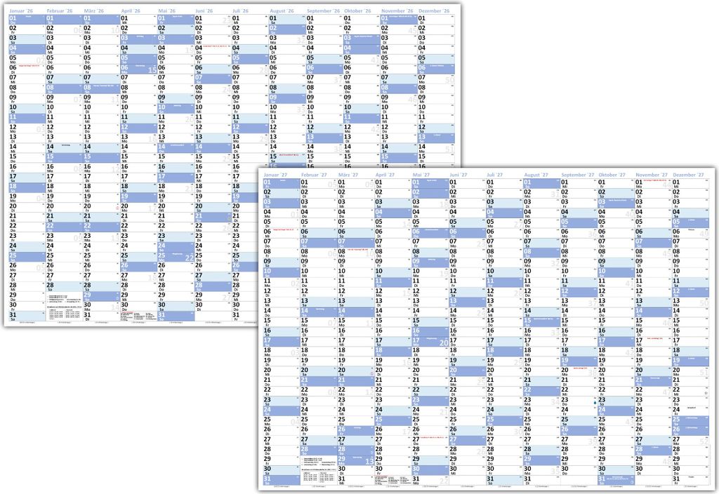 XL Wandkalender DIN A1 2026 + 2027 blau, nass abwischbar Format 59,4 x 84,1cm Jahresplaner Wandplaner Kalender werden gerollt versendet