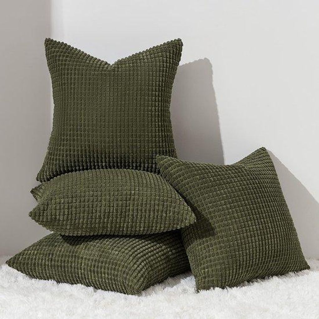 Unyqoos Kissenbezüge Set 4 Stück Olivgrün Corduroy 50x50 cm für Wohnzimmer und Schlafzimmer