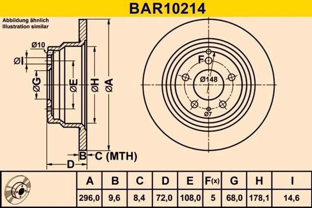 Disque de Frein Ventilé Barum BAR10214 Haute Performance pour Volvo V70